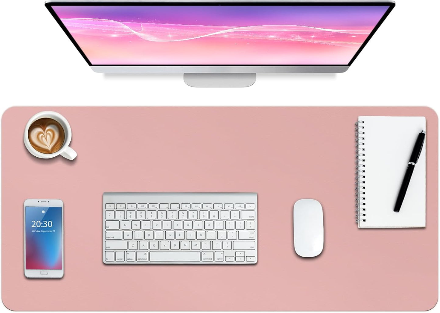 Boutilon Leather Desk Pad Protector,Non-Slip Mouse Pad,Laptop Desk Pad,Office Mouse Mat,Waterproof Leather Desk Blotter,Desk Writing Pad for Office and Home (S-Pink,24"x 14")