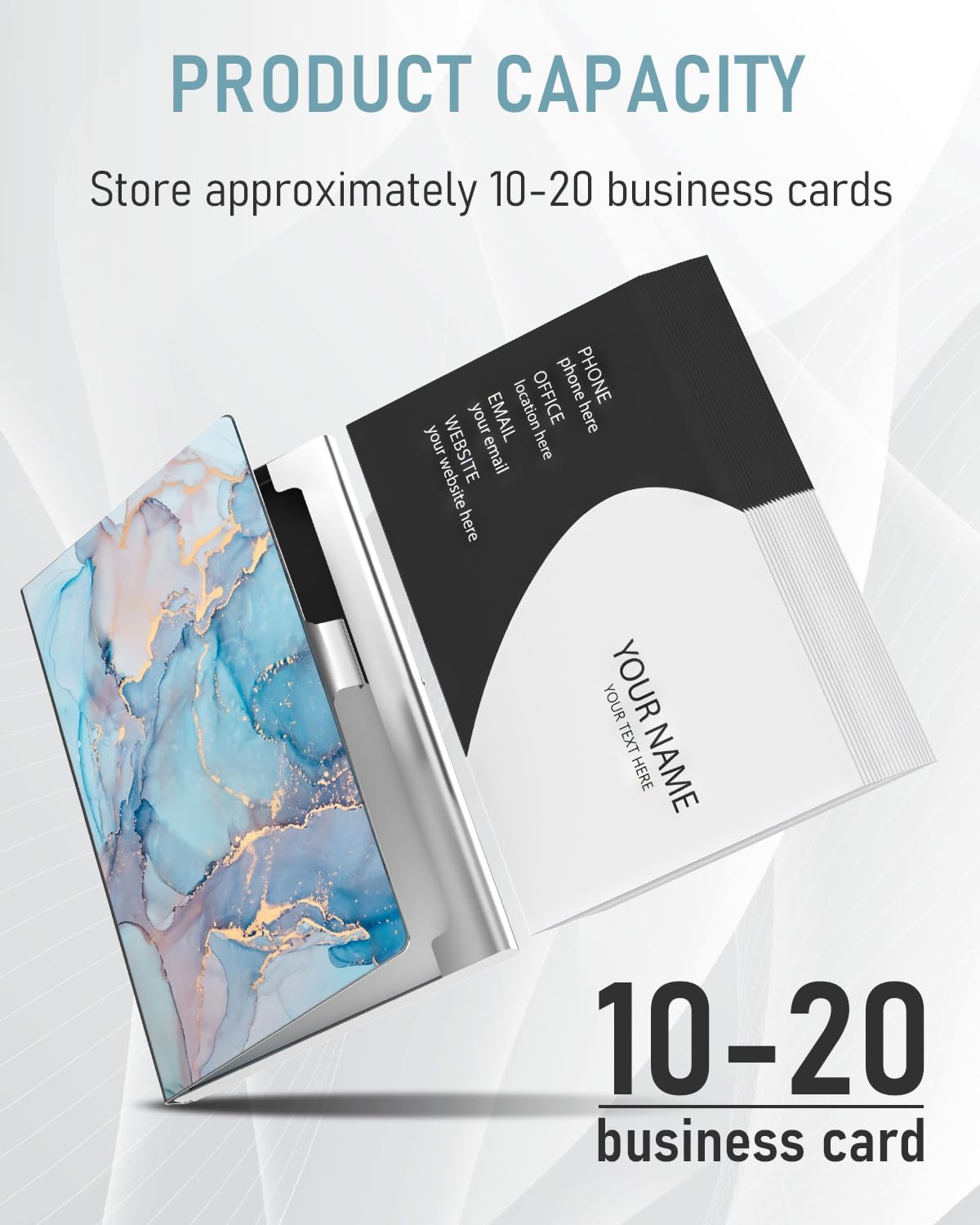 Business Card Metal Slim Organizer, Professional Stainless Steel Square Pocket Wallet for Office Workers, Compact and Portable for Pockets (Blue Marble