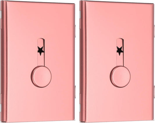 PATIKIL 2 Pcs Business Card Holder, Thumb Drive Business Card Holder Portable Business Card Holders Alloy Slide Out Card Case for Business Meeting, Rose Gold