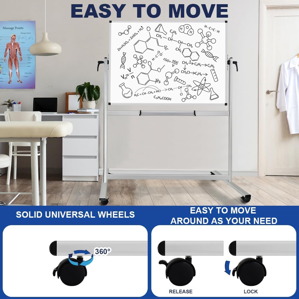 XBoard Rolling Whiteboard 48x36 inch | Double-Sided Mobile Dry Erase Board Aluminium Frame for Home School Office Live Streaming