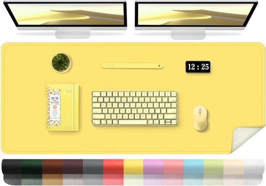 Leather Desk Pad Protector, 47.2'' x 23.6'', Suede Base Sewing Desk Blotter, Non-Slip Office Mat, Waterproof Writing Pad - Yellow
