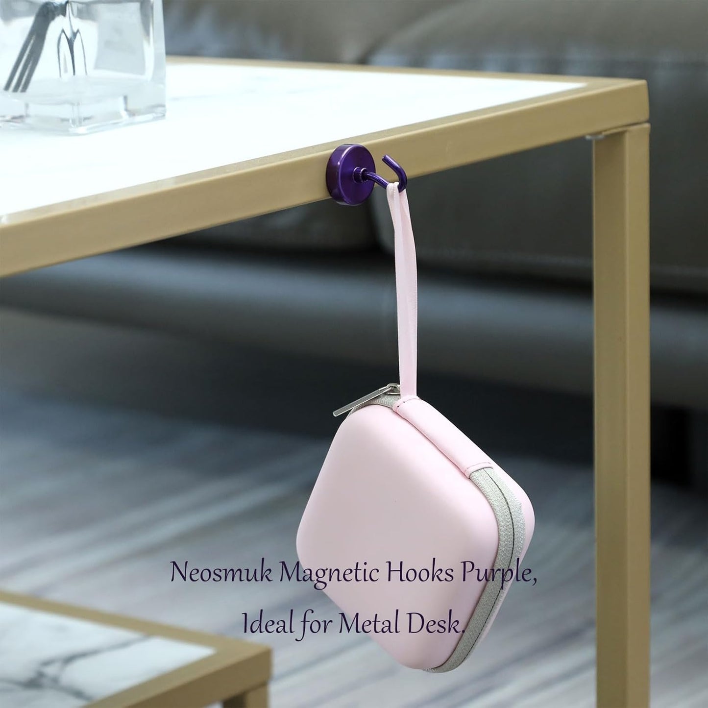 Neosmuk Magnetic Hooks Heavy Duty,Strong Magnet with Hook for Fridge, Super Neodymium Extra Strength Industrial Hooks for Hanging, Magnetic Hanger for Toolbox, Cruise, Grill(Purple,4 Pack)