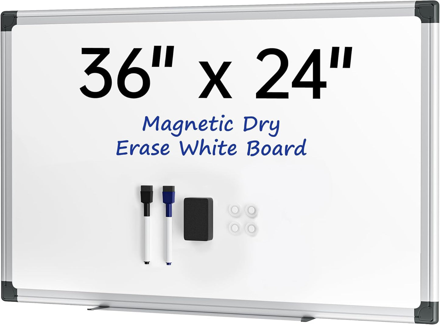 Dry Erase Board, 36 × 24 inches, Magnetic White Board for Wall, Silver Aluminium Frame, White Board Dry Erase for Kids, Students, Office, Kitchen- Includes Markers, Magnets & Eraser