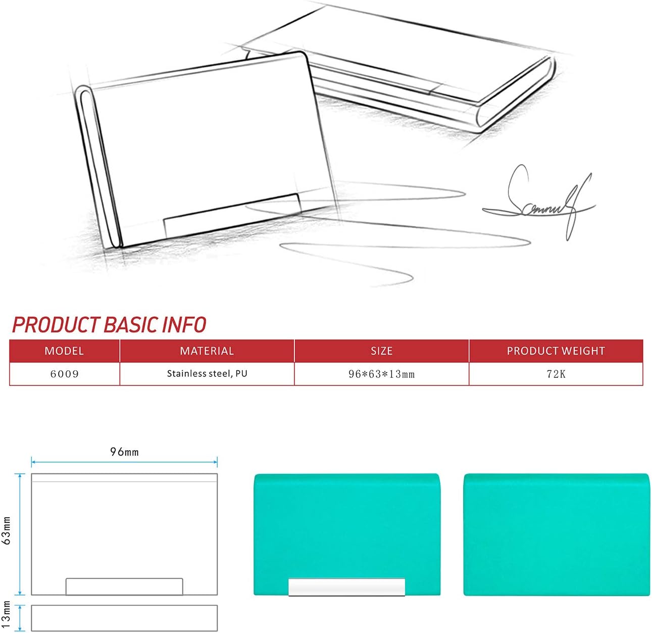 Padike Business Card Holder, Business Card Case Professional PU Leather & Stainless Steel Multi Card Case,Business Card Holder Wallet Credit Card ID Case/Holder for Men & Women. (U-Light Green)