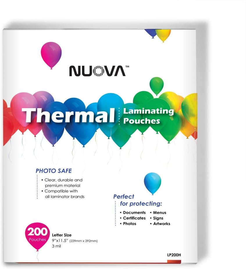 Nuova Premium Thermal Laminating Pouches, 9" x 11.5"/Letter Size/3 mil, 200 Pack (LP200H)