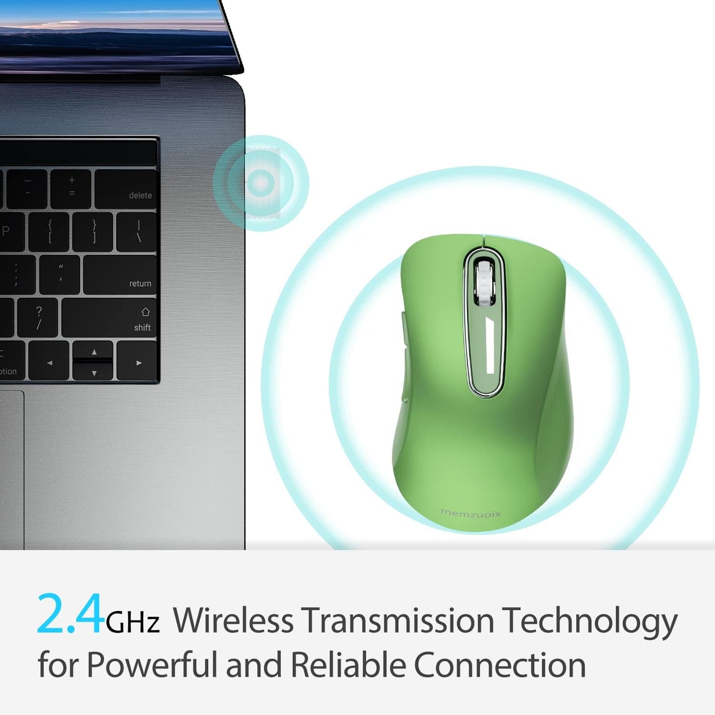 memzuoix 2.4G Wireless Mouse, 1400 DPI Mobile Optical Cordless Mouse with USB Receiver, Portable Computer Mice for Laptop, PC, Desktop, MacBook, 5 Buttons (Mint Green)