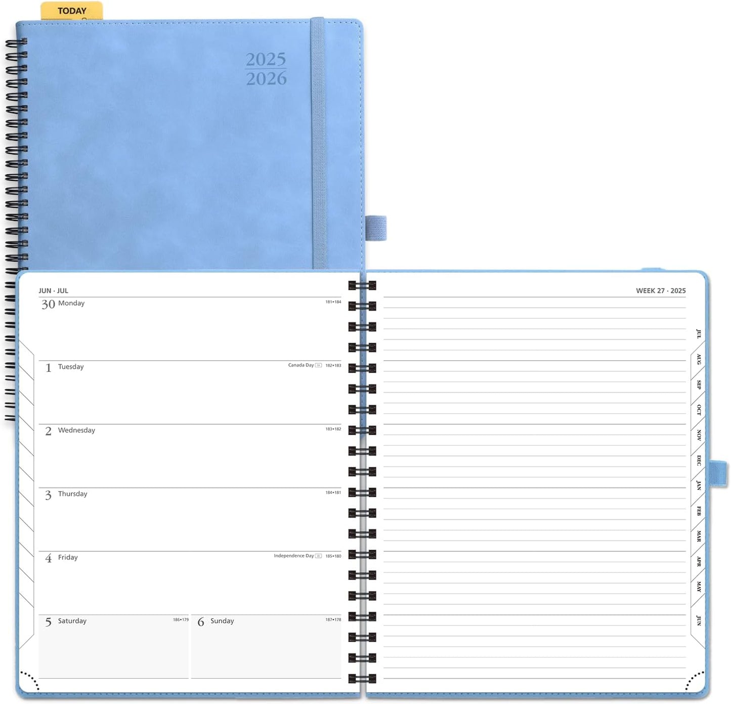 POPRUN Planner 2025-2026 Weekly Planner Notebook (Large 8.5''x 10.5'') Academic Calendar (JUL.25 - JUN.26) Appointment Book with Monthly Tabs, Spiral Soft Cover, Inner Pocket, 100 GSM - Cerulean Blue