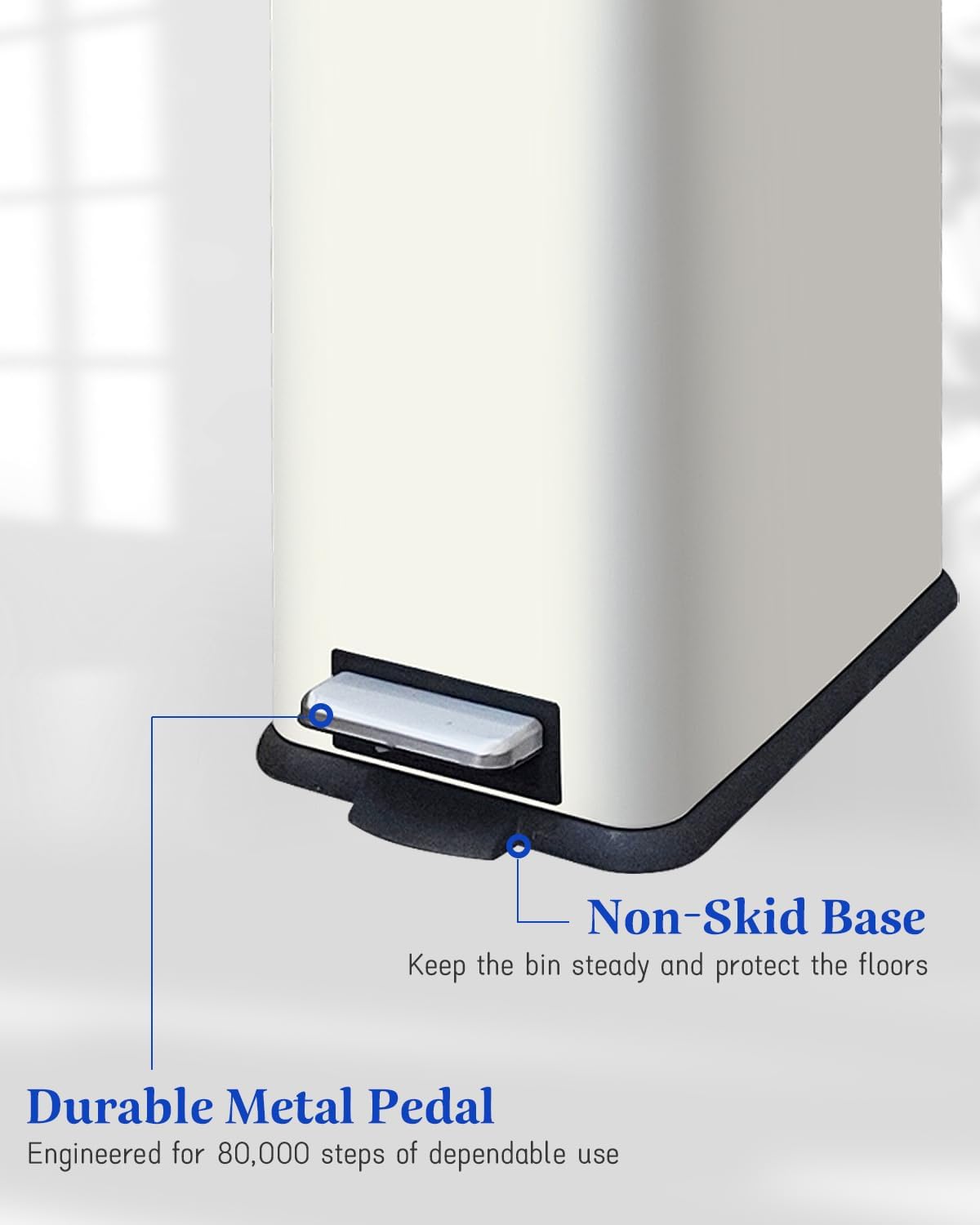 Trash Can with Lid, 10 L Bathroom Waste Bin, Small Pedal Bin, Stainless Steel Garbage Can for Bathroom, Bedroom and Office, White