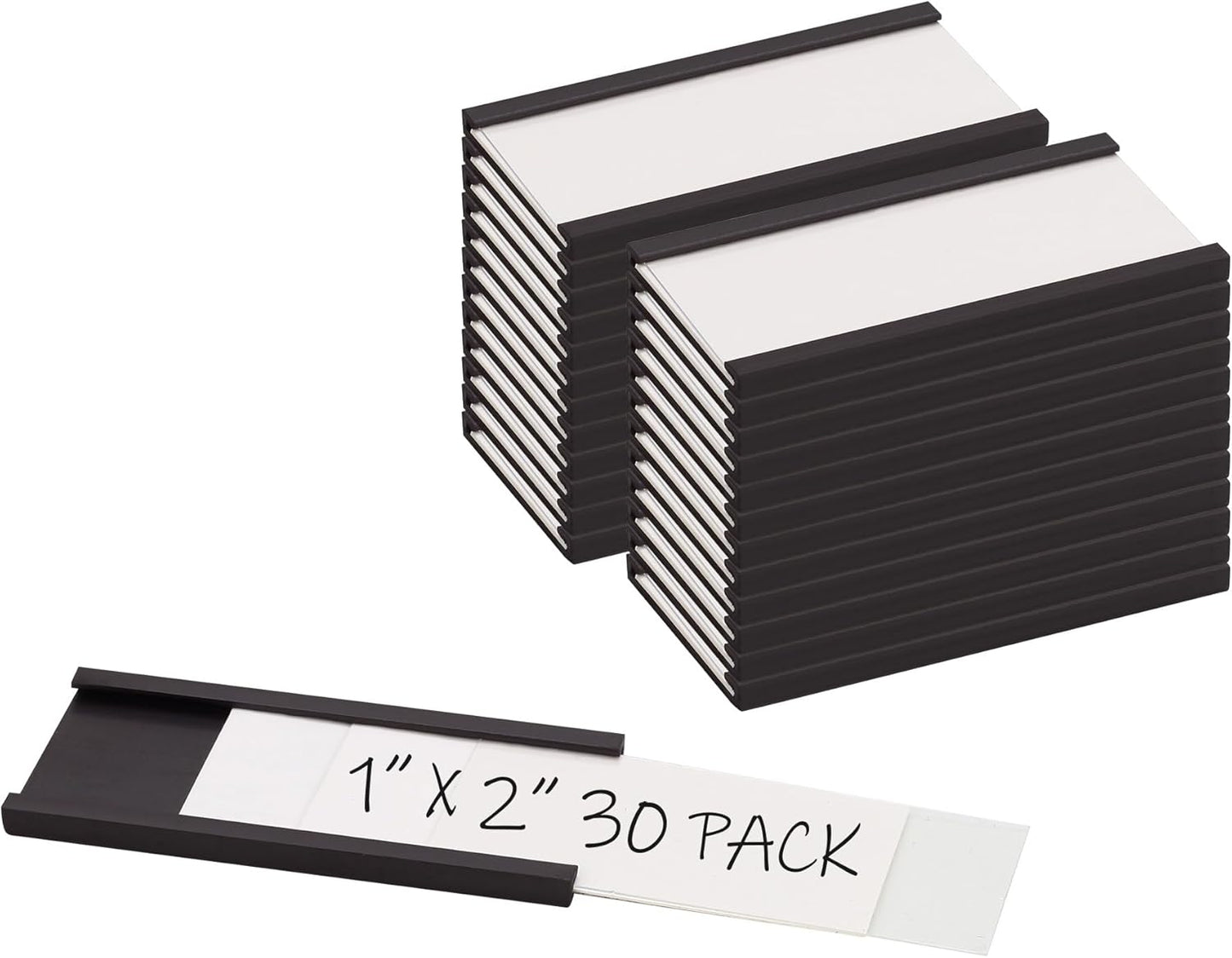 Whiteboard Magnets Label Holders 30 Pack 1'' x 2'' with Paper Inserts and Clear Plastic Protectors, Magnetic Name Tags Holders for School, Tool Box, Shelf, Signs, Locker