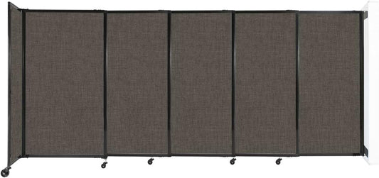 Wall-Mounted Sliding StraightWall Room Divider | Adjustable Widths | Locking Wheels | Room Separator | Up to 11'3" Wide x 5' Tall Mocha Fabric Panels