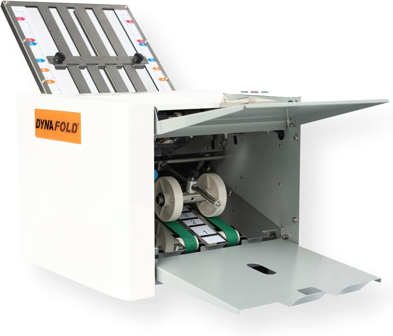 102N Paper Folding Machine; Folds up to 8000 per Hour; Batch Processing; Resettable Counter; Output Conveyor Stacker; Push-Button Operation; Self Adjusting for Paper Thickness