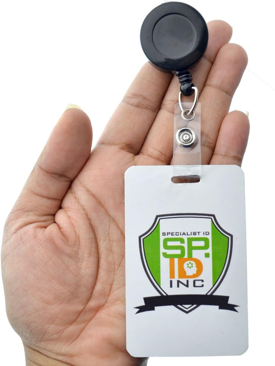 Bulk 100 Pack - Bulk Premium Black Retractable Name Badge Reels with Alligator Swivel Clip & Vinyl Card Holder Strap by Specialist ID