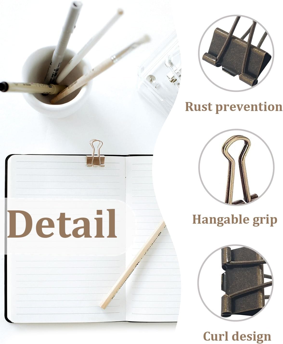 Assorted Binder Clips 0.75/1/1.25in 25-Pack - Bronze Tone Clips for Office & Home