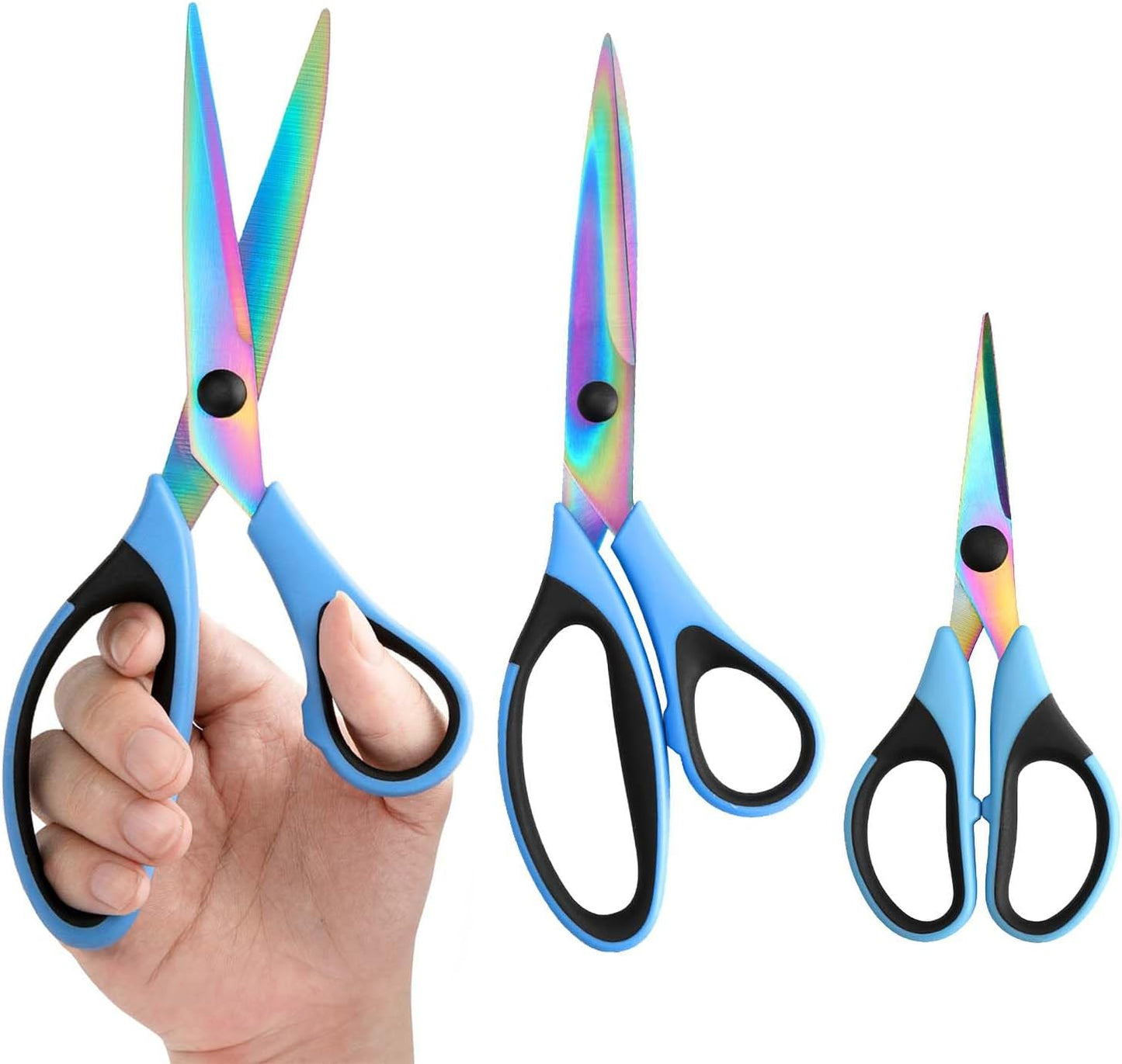 Scissors All Purpose, Sharp Titanium Blades Shears, Rubber Comfort Grip Handle, Multipurpose scissors 3 pack, Great for Office, Fabric, Craft, Sewing, Arts, School and Home Supplies, Black&Blue