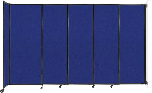 Wall-Mounted Sliding StraightWall Room Divider | Adjustable Widths | Locking Wheels | Room Separator | Up to 11'3" Wide x 6'10" Tall Royal Blue Fabric Panels