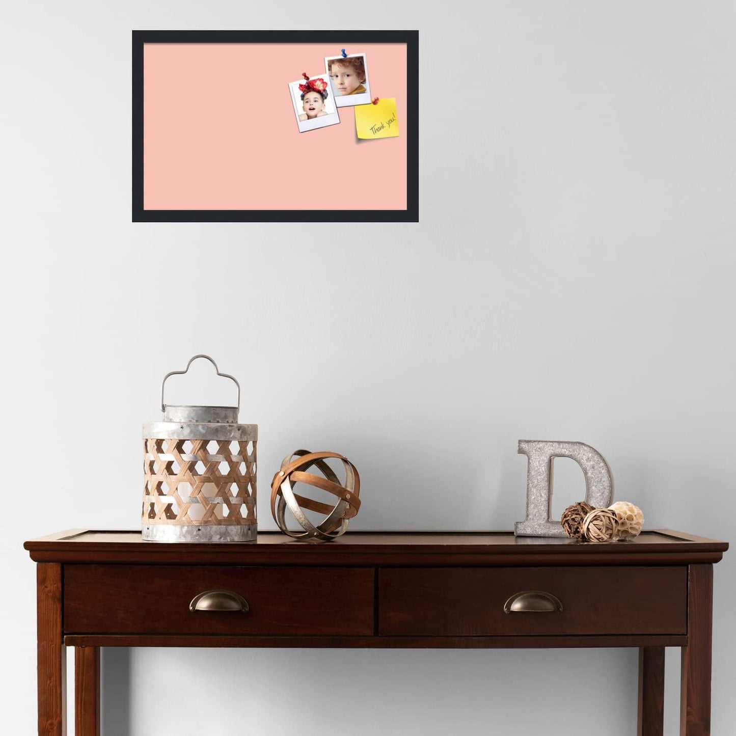 PinPix 22x14 Inch Cork Bulletin Board. This Decorative Framed Pin Board Comes with Pink Pastel Design and a Satin Black Frame. Ideal for Home Office Decor or Message Board (PinPix-1813)