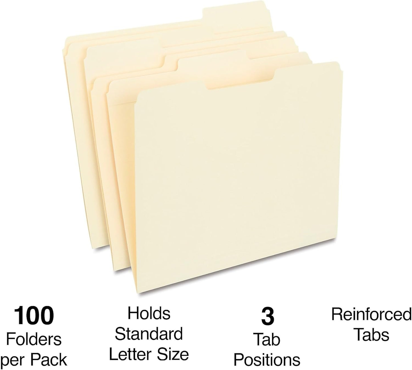 Staples 30% Recycled Reinforced File Folders, 1/3-Cut Tab, Letter Size, Manila, 100/Box (ST56682-CC)