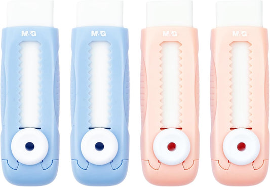 M&G 4 Pack Pencil Erasers Sliding Retractable Eraser, Soft Cute Erasers Push Pull Large Rubber Erasers for School Students Kids Office Home Supplies (Blue+Pink)