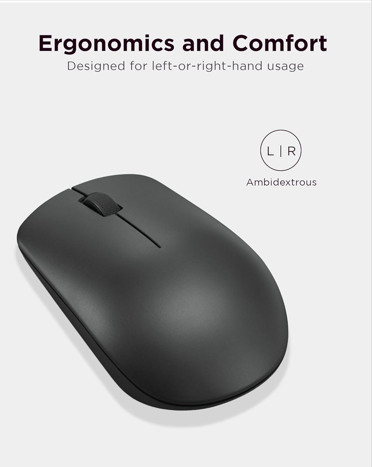 Lenovo 530 Wireless Mouse – Full Size Computer Mouse for PC, Laptop, Windows Computer - 2.4 GHz Nano USB Receiver - Ambidextrous Design - 12 Months Battery Life – Cordless