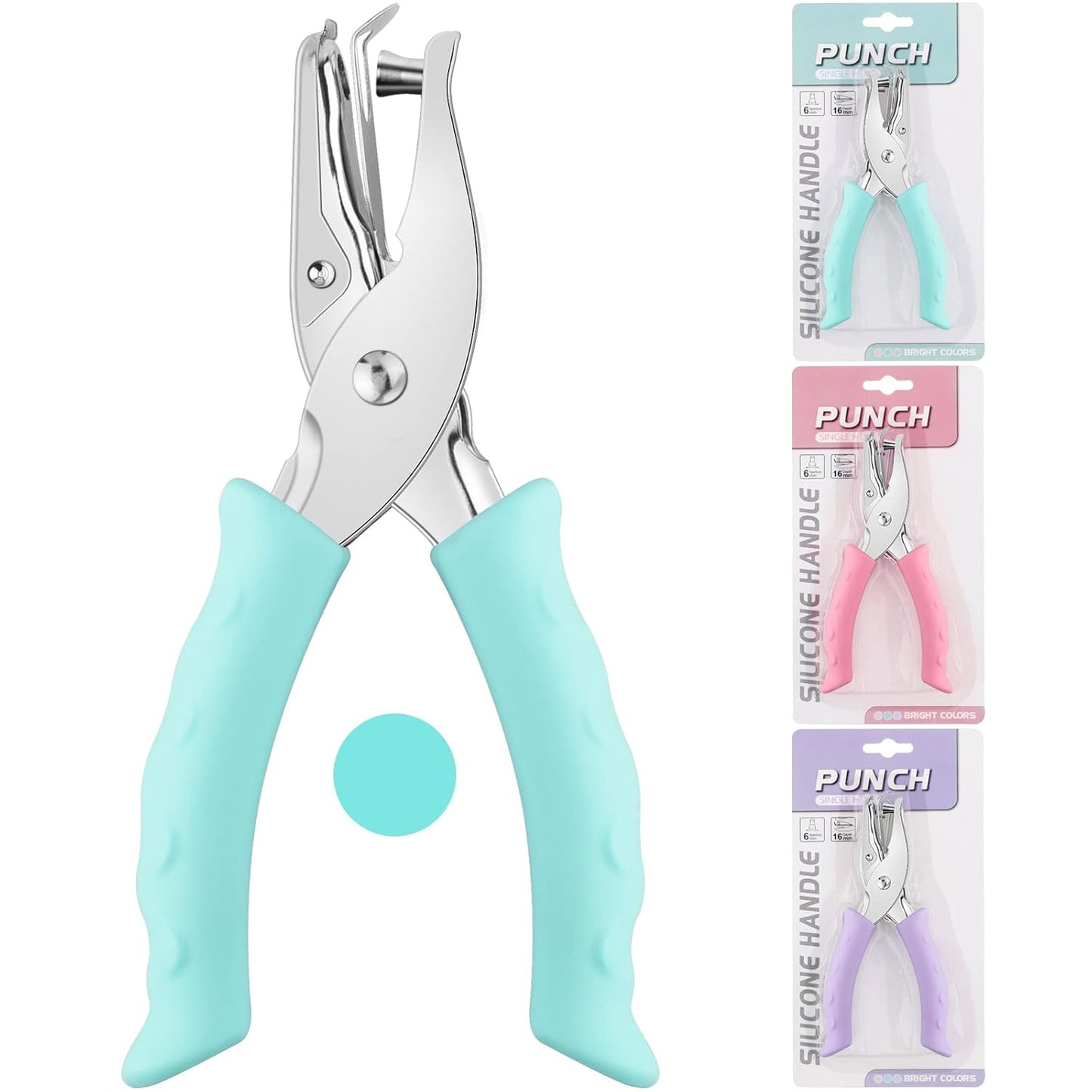 NEBURORA Hole Punch, Blue Single Hole Puncher Metal with Soft-Handled for DIY Craft Tags Clothing Ticket Scrapbook Tool, 3 Colors Options