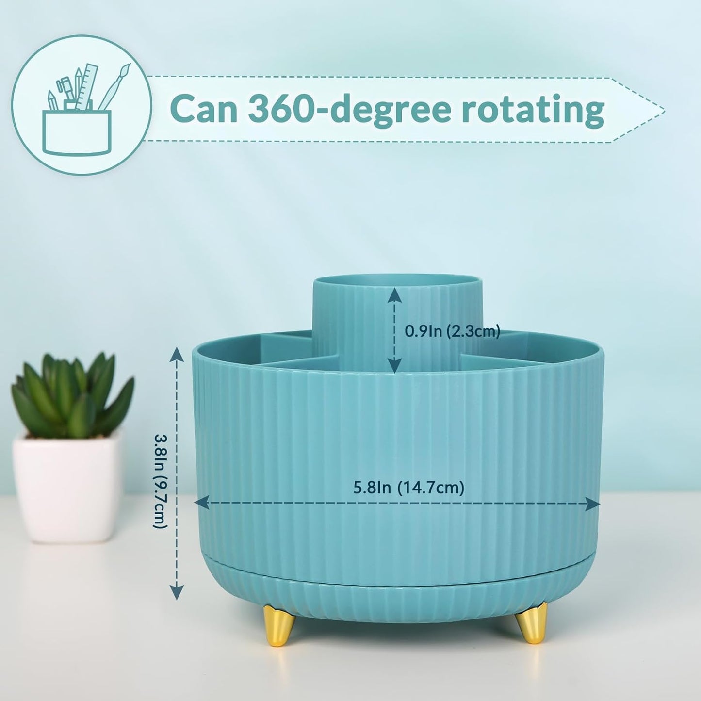 SKYDUE Makeup Organizer, Rotating Pencil Pen Holder for Desk, Dual-Purpose Desktop Organizer for Cosmetics & Pens, Makeup Brush Holder with 5 Slots, Pencil Cup for Office, Home