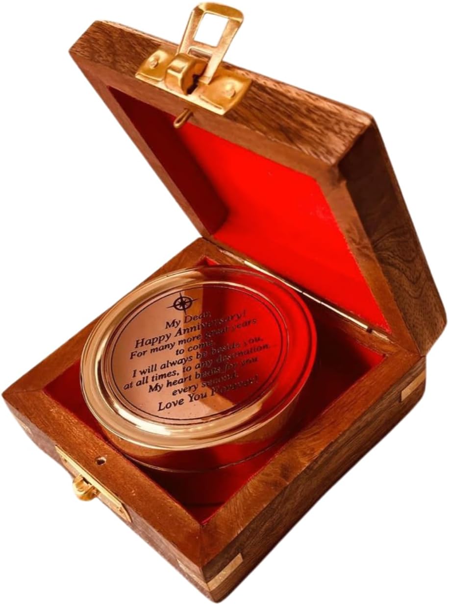 Anniversary Sundial Gift for Him or Her Sundial Clock Compass - Unique Gift for Husband or Wife, Men 1st Wedding Anniversary 50th 40th 25th 20th Year Celebration (Anniversary Sundial Wood Box)