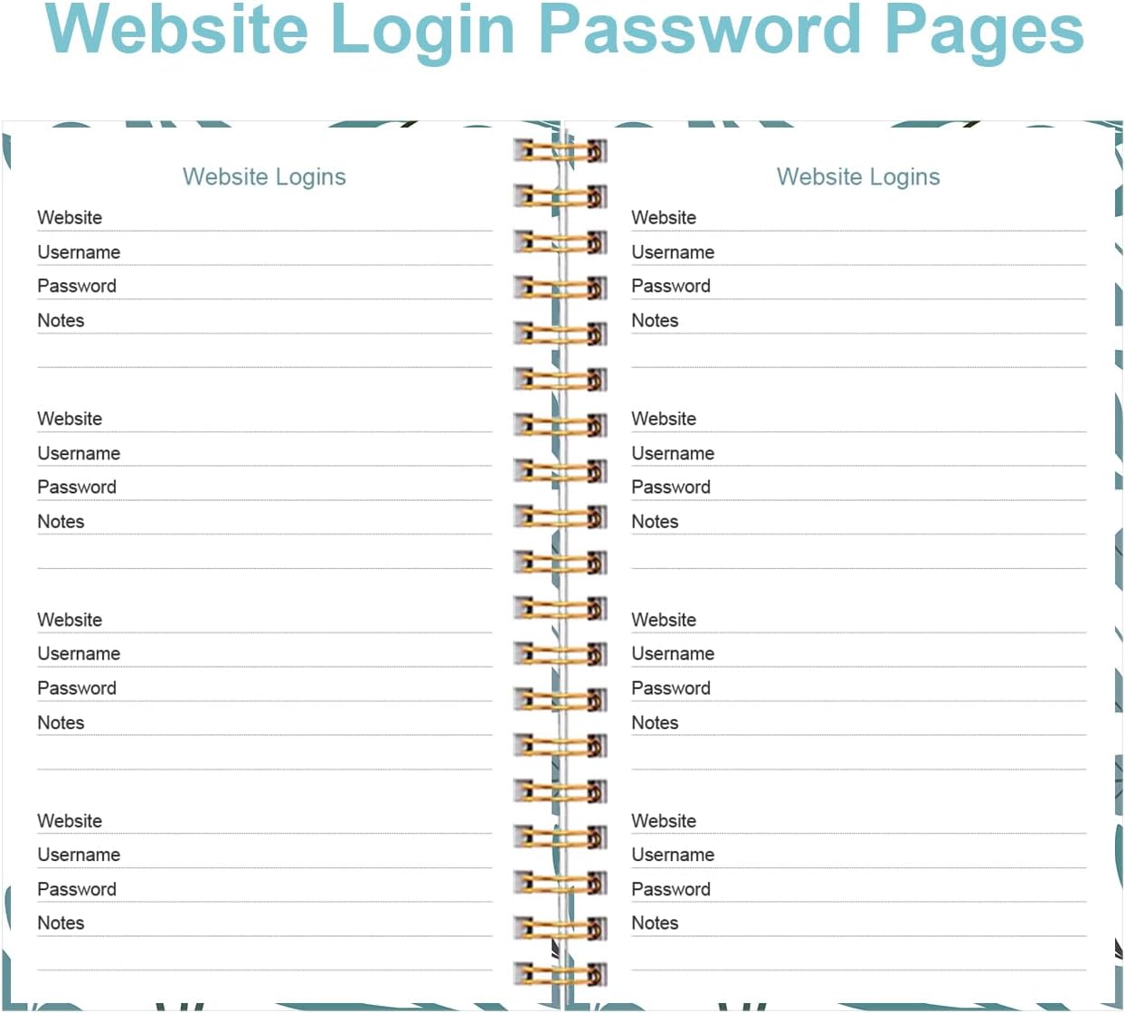 Address Book with Alphabetical Tabs - Small Address Book Spiral with Address Contacts, Special Date, Phone, Birthday & Internet Login Password for Home and Office, 4.3" x 6.2", Teal Leaf