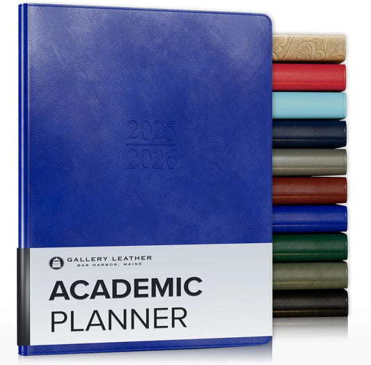 Gallery Leather Academic Planner 2025-2026, Teacher and Student Weekly Monthly Planner, Elegantly Bound Calendar with Gold-Gilded Page Edges, 18 Months - Acadia Malibu - 9x7"