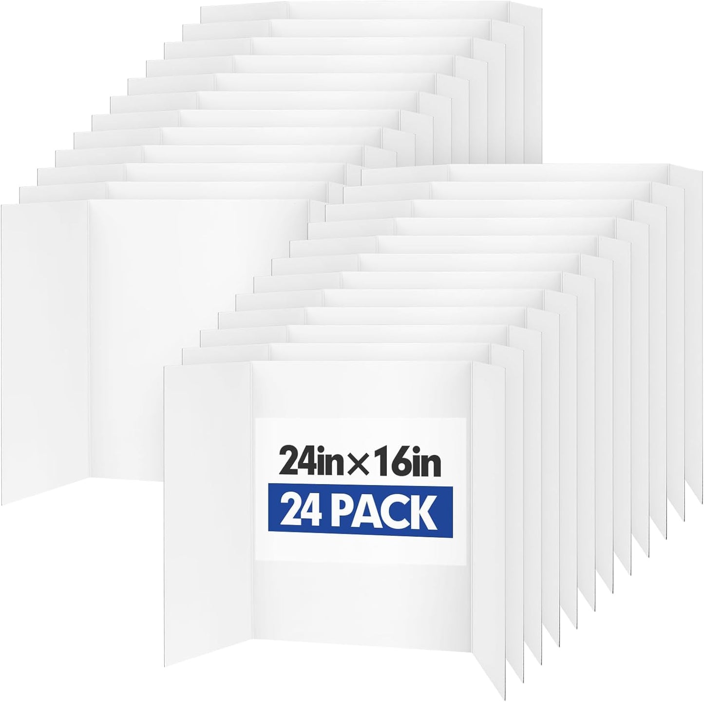 Trifold Poster Board,24 Pack 24" x 16" White Corrugated Poster Boards,Display Board,Perfect for School Projects, Science Fairs, Event Displays, and Business Presentations