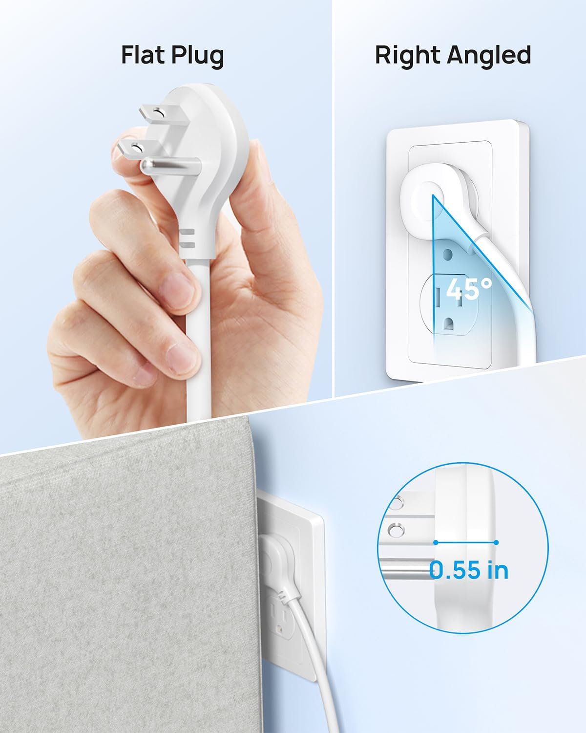 TROND Power Strip with USB, Surge Protector Flat Plug with 5 Widely-Spaced Outlets and 3 USB Ports, ETL Listed, 1300J, Wall Mountable, 5ft Extension Cord, for Office Kitchen, White