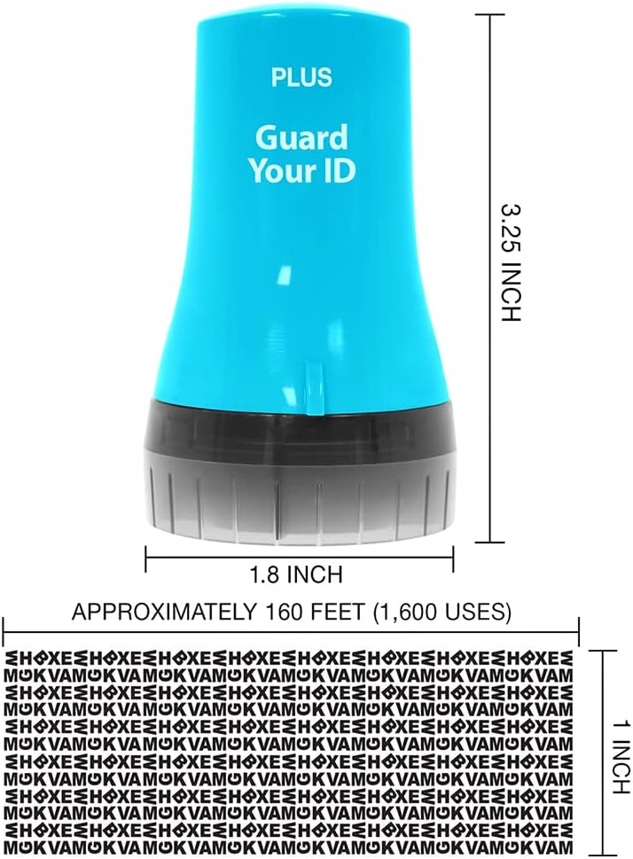 Wide Advanced ID Roller Stamp by Guard Your ID, Mess-Free Address Blocker for Identity Protection (3-Pack, Turquoise)