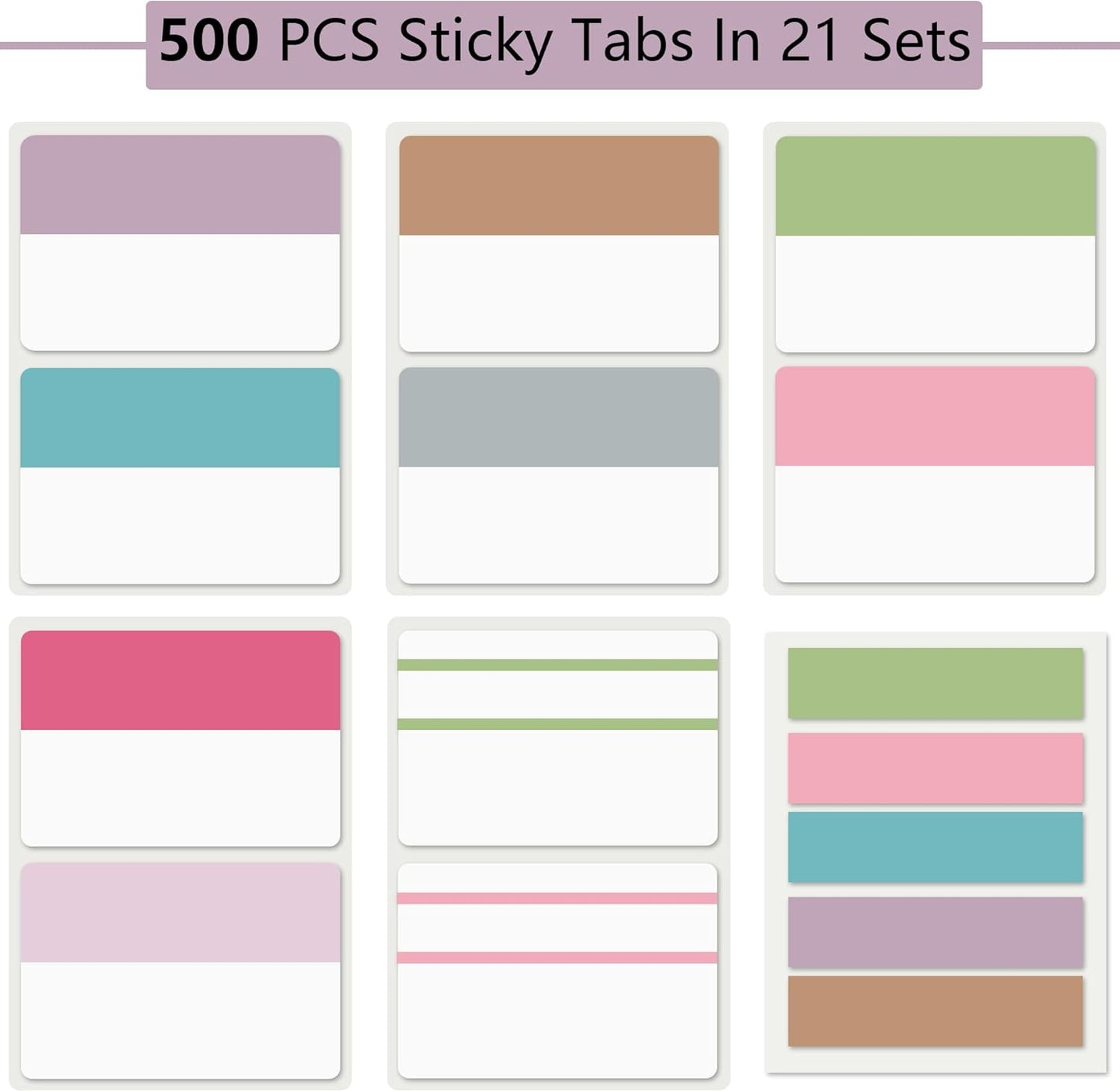 ELII 500 PCS Sticky Tabs 2 Inch Index Tabs,Page Markers File Tabs Self Adhesive, Labels for Pages Notebook