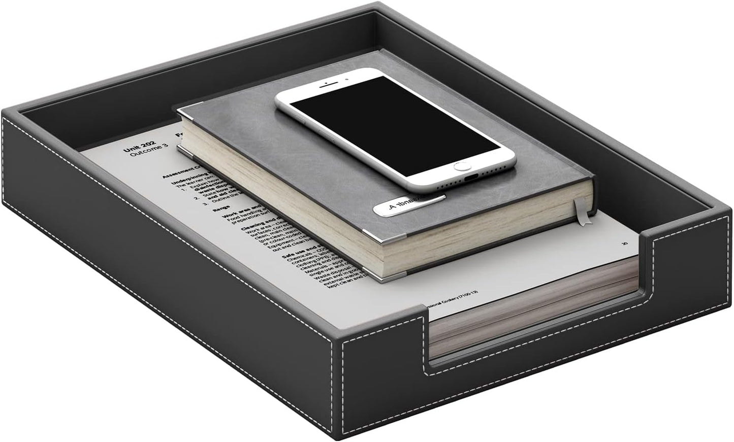 Leather Letter Tray, THIPOTEN Elegant Desk Organizer for Office Supplies, Mail, Paper, File, Magazine, Perfect Office Organization for Desktop(Black)