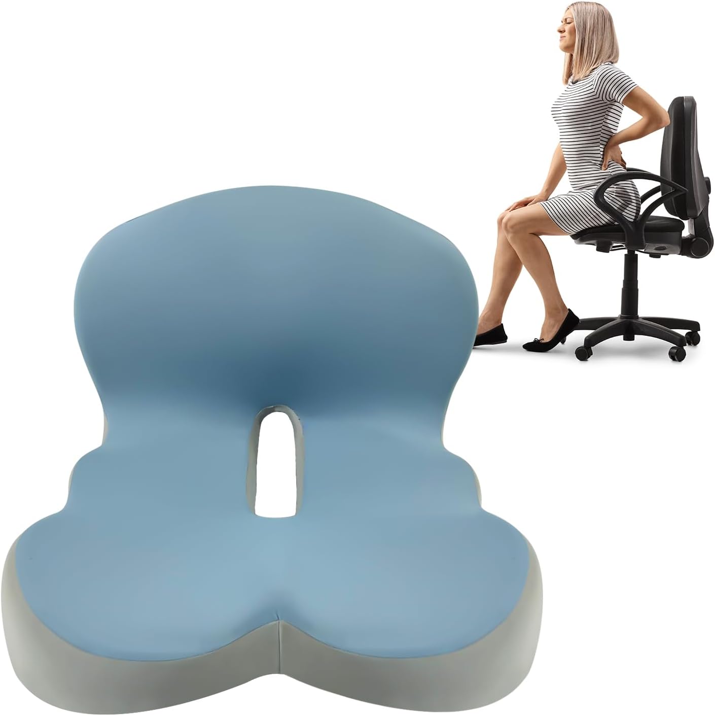 Buttocks Cushion for Office Chair Memory Foam Seat Pad for Butt Support Tailbone Relief Ergonomic Chair Cushion for Home Car Travel or Work (Blue and Gray Patchwork Color)
