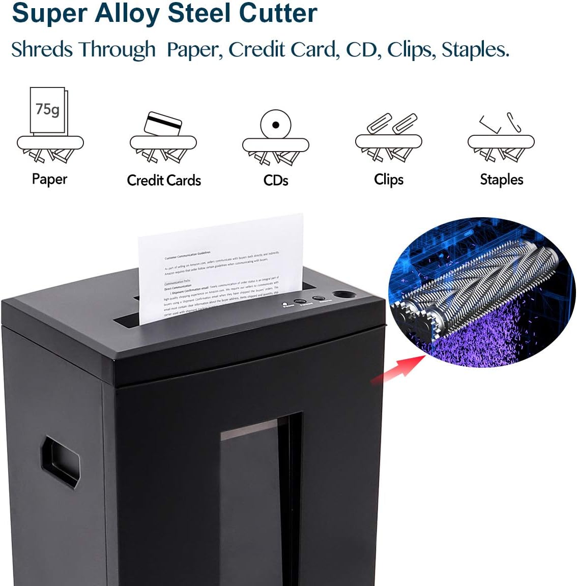 WOLVERINE 10-Sheet Super Micro Cut High Security Level P-5 Heavy Duty Paper/CD/Card Ultra Quiet Shredder for Home Office by 60 Mins Running Time and 6 Gallons Pullout Waste Bin SD9112 (Black ETL)