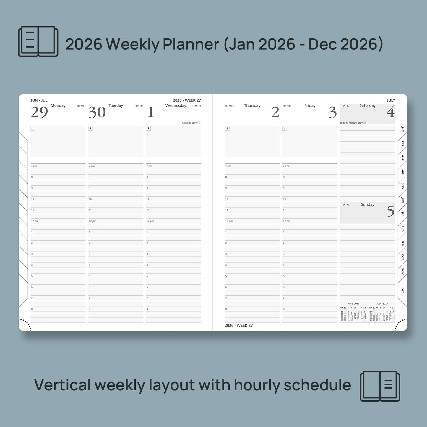 POPRUN 2026 Planner (Large - 8.5'' x 10.5'') - 2026 Weekly Calendar (Jan. 2026 - Dec. 2026) with Hourly Time Slots, Weekly/Monthly Appointment Book for Time Management - Leather Soft Cover - Blue Green
