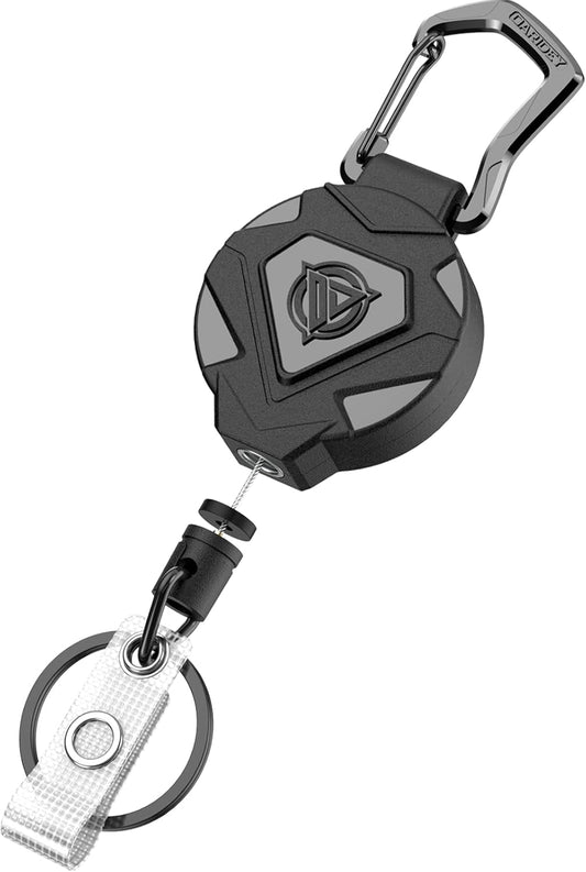 Oaridey Retractable Keychain Heavy Duty, Badge Reels Retractable, Tactical ID Badge Holder with Upgraded Zinc Alloy Carabiner, 31.5'' Coated Steel Cord, Bearing 8.0 oz- 1 Pack
