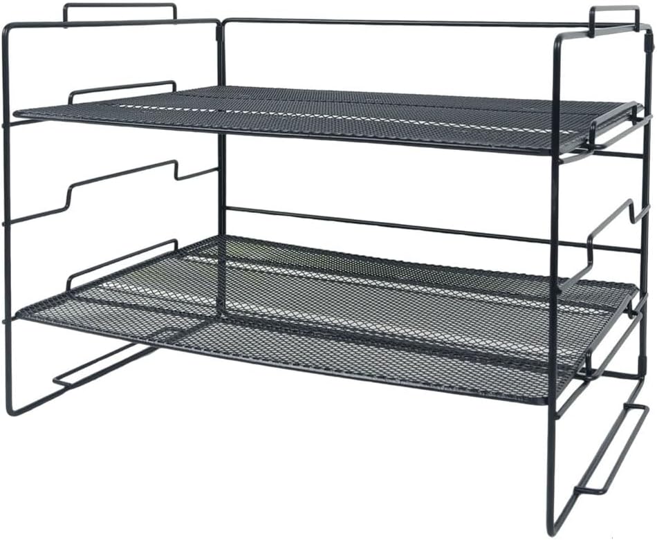 2 Tiers Metal Mesh Desk Organizer and Accessories Stackable Paper Tray and Letter Tray File Organizer, File Document Storage Rack