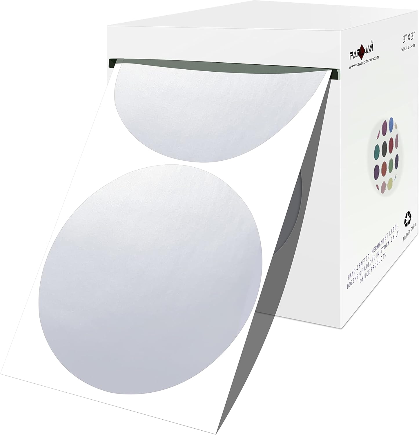 PARLAIM 3 X 3 inch Color Code Dot Stickers, 500pcs 3" Silver Round Color Coding Circle Labels per Roll in Dispenser Box for Inventory Storage Moving Box