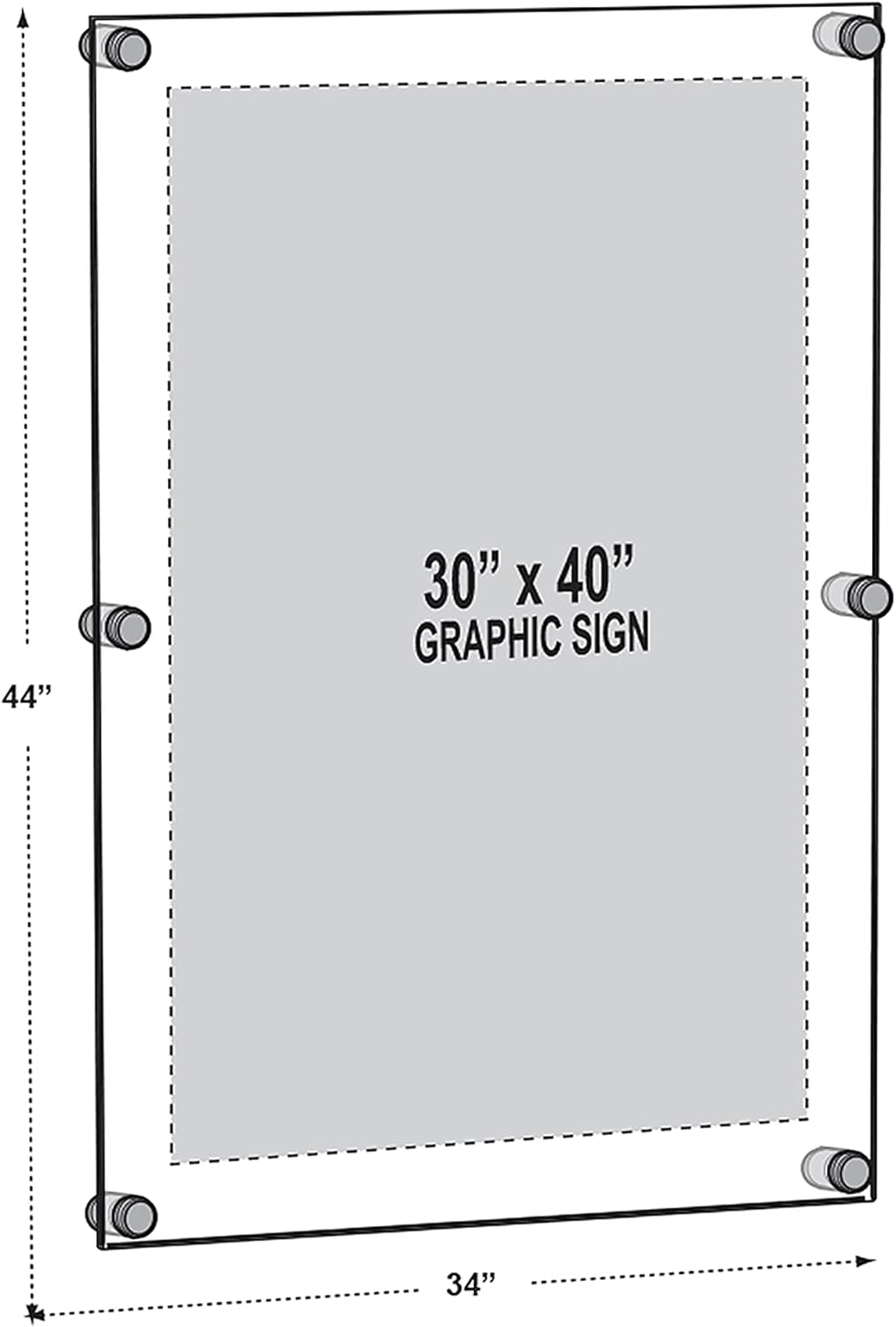 Azar Displays 105540-BLK Acrylic Floating Double Panel Wall Frame,30" x 40" Graphic Size, Overall Frame Size: 34" x 44", Black