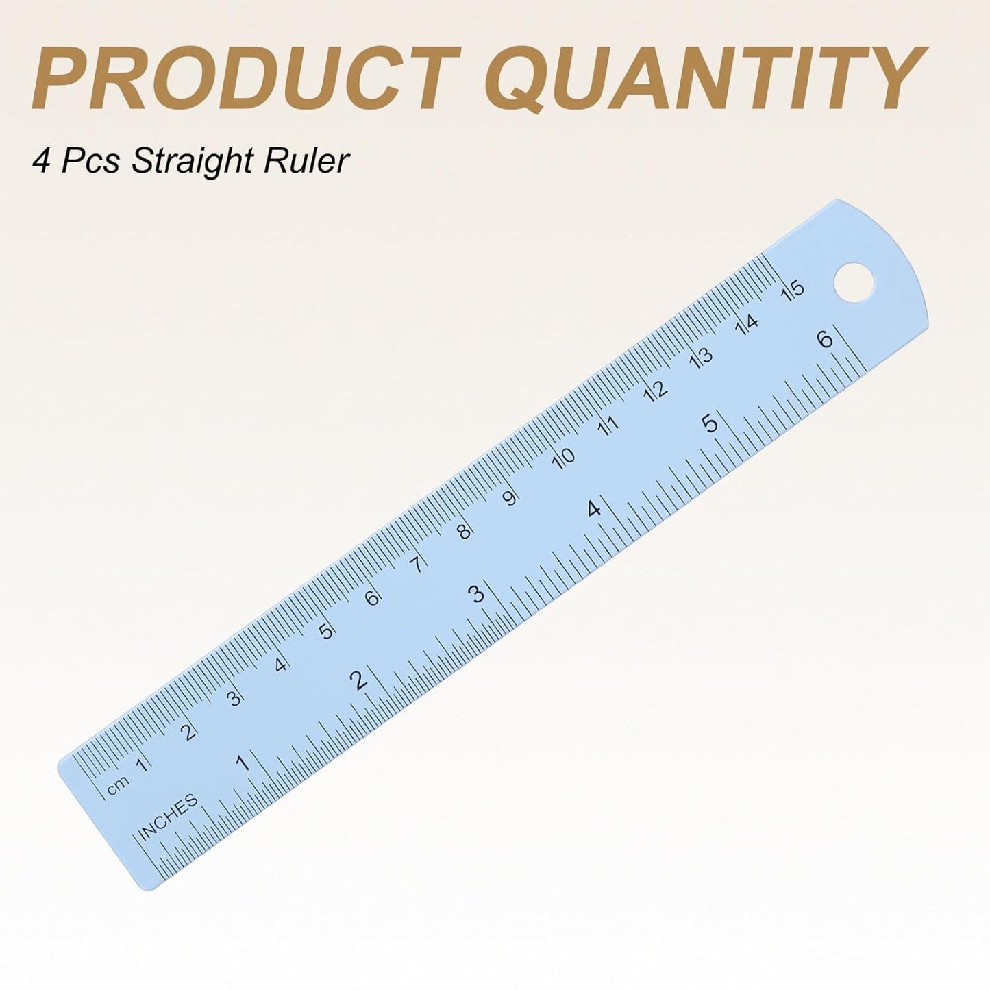 HARFINGTON 4pcs Metal Straight Ruler 15cm Metric SAE Aluminum Alloy Measuring Rulers Scale Tool with Hole for Measure Study Reading Classroom Office, Light Blue