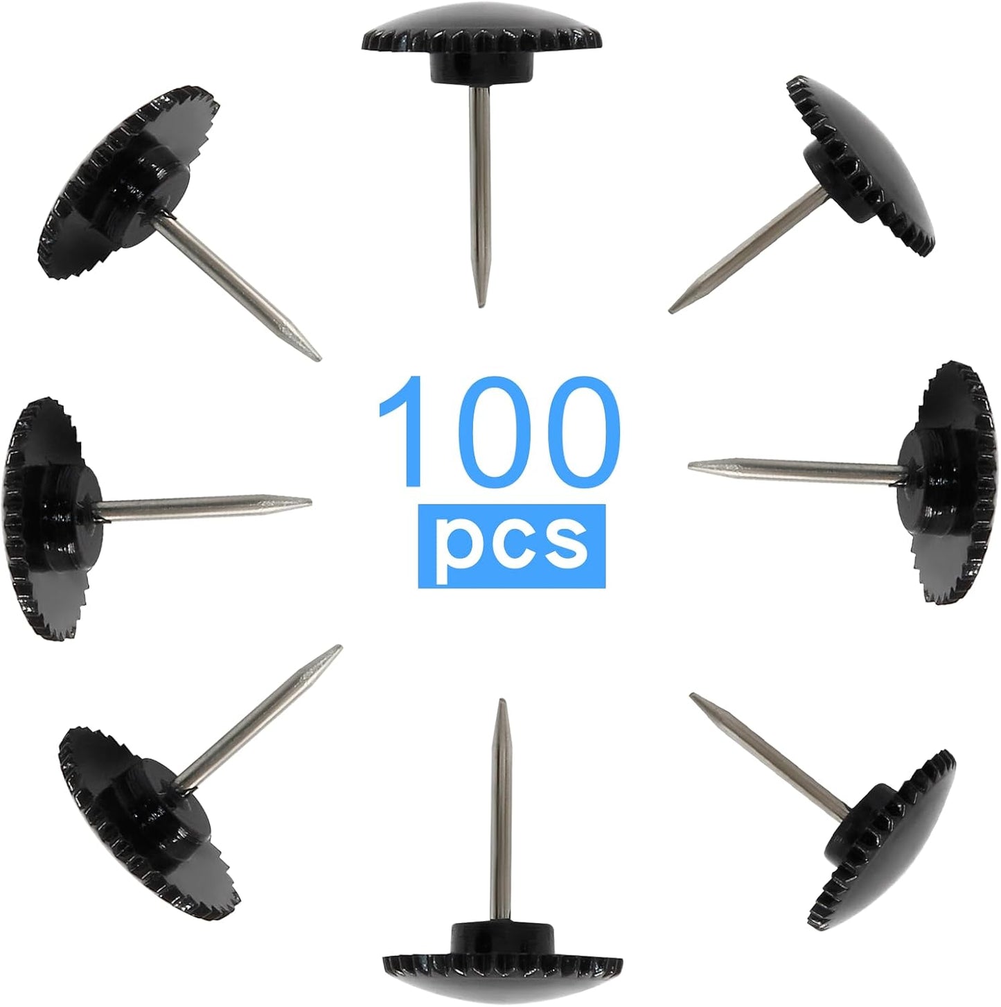 Piutouyar 100 Pcs Black Push Pins, Plastic Thumb Tacks for Wall Hanging, Flat Head and Steel Point Push Pins Wall Tacks Thumbtacks for Furniture Cork Board DIY Projects or Home Decor