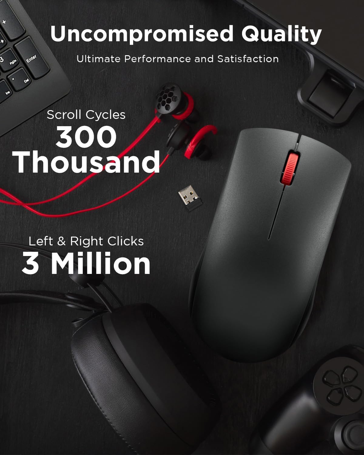 Lenovo Wireless Mouse (WL150) - 2.4G Nano USB-A Ambidextrous Ergonomic Mouse – 3-Million Clicks, 1,000 DPI – Portable Compact Cordless Design - Computer & Laptop Accessories