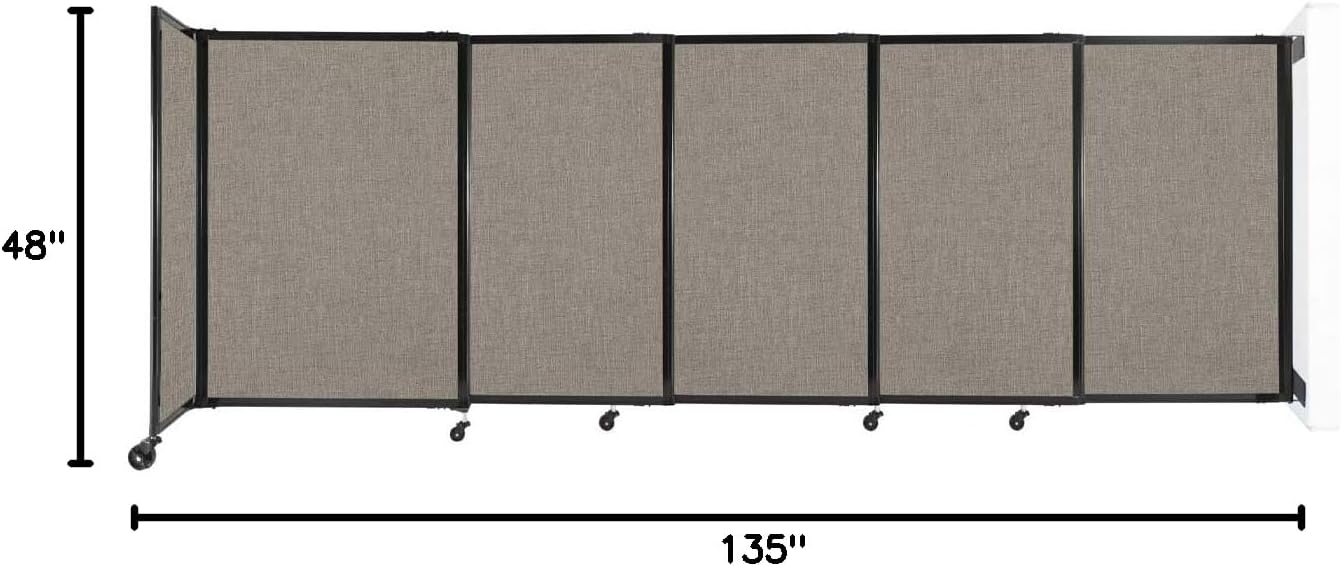 Wall-Mounted Sliding StraightWall Room Divider | Adjustable Widths | Locking Wheels | Room Separator | Up to 11'3" Wide x 4' Tall Warm Pebble Fabric Panels