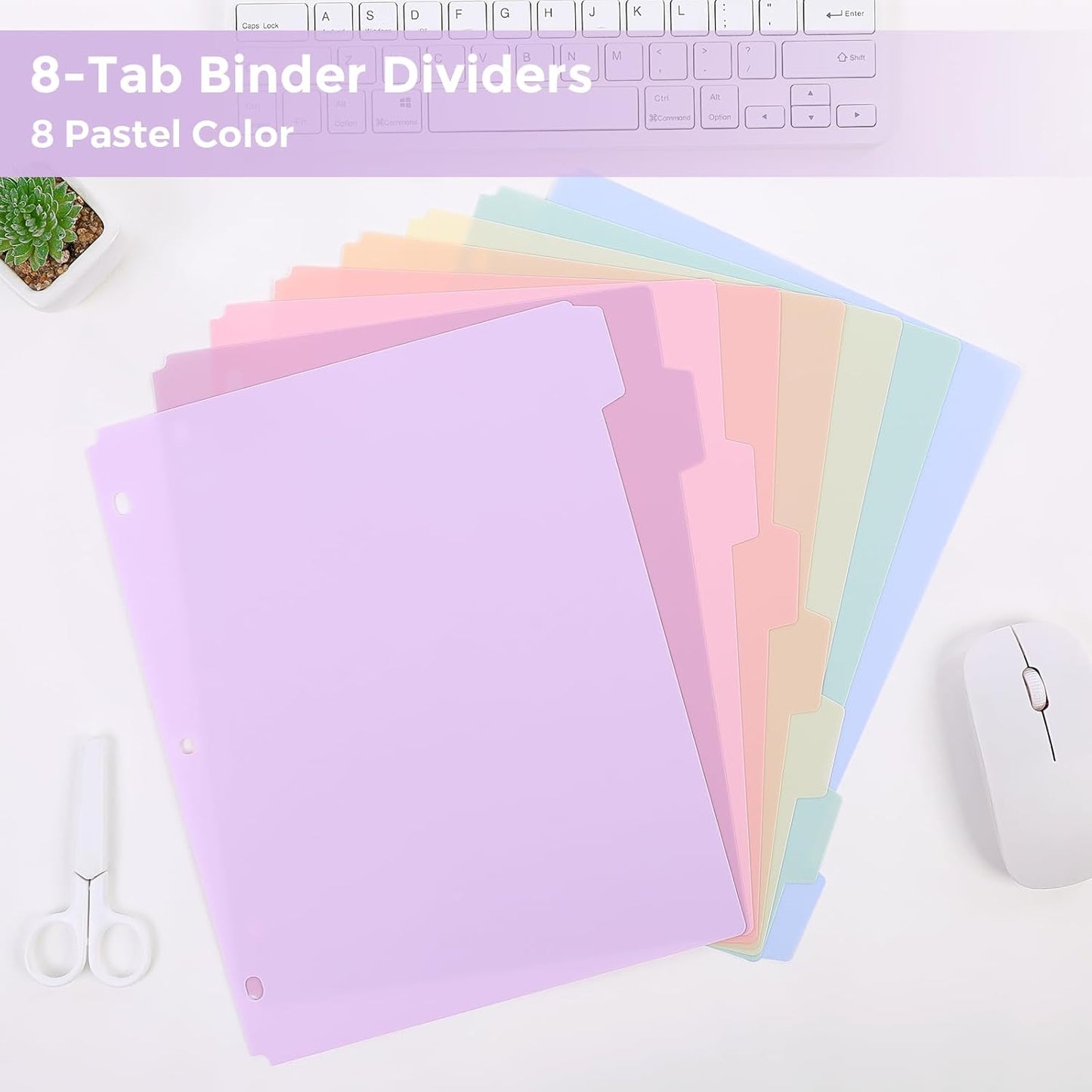 SKYDUE Durable Plastic 8-Tab Dividers, Big Tab Dividers for 3 Ring Binder, Write&Erase 3 Ring Binder Dividers with Tabs,with Sticker Labels, 1 Set, Pastel Color (Purple)