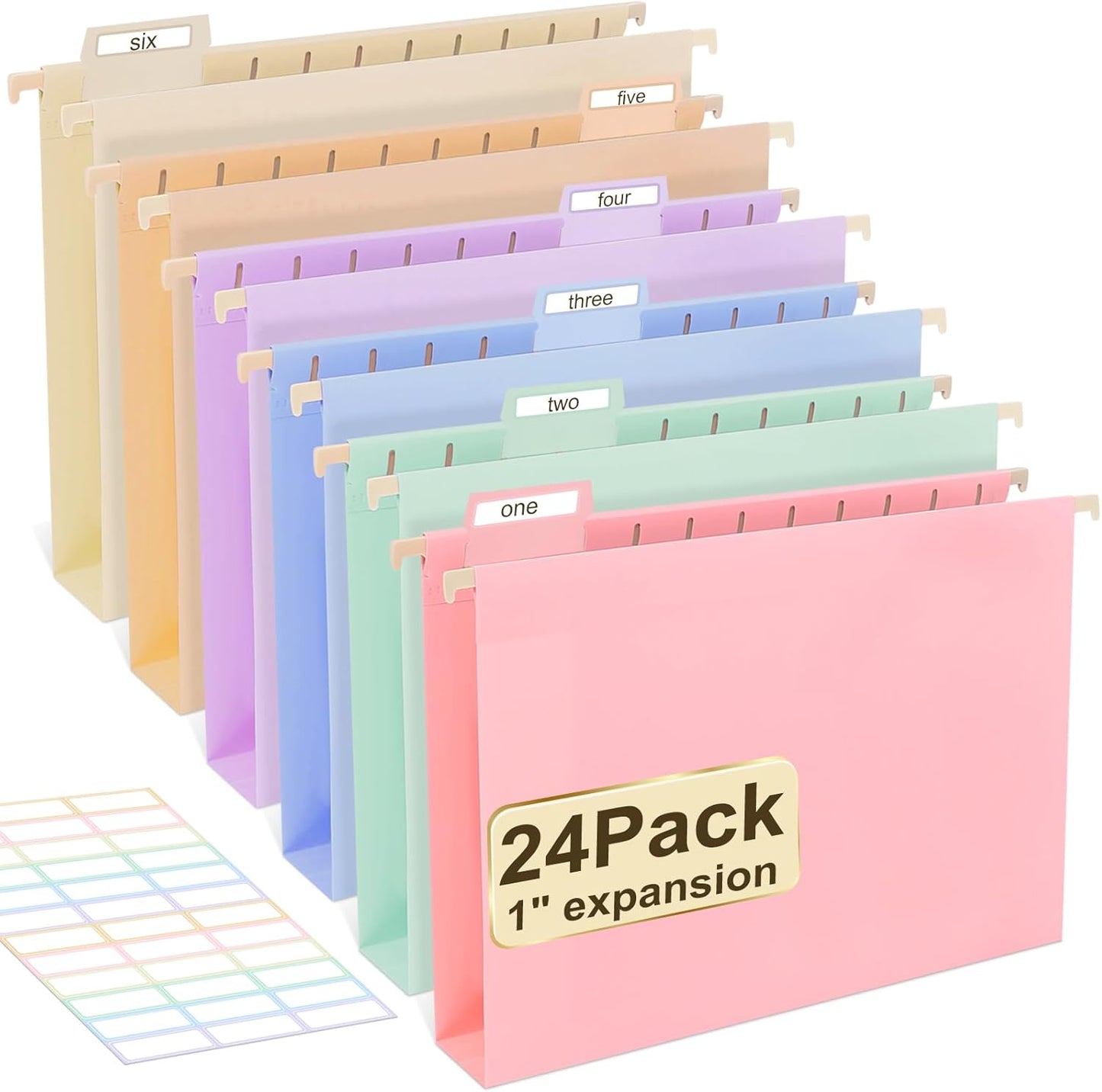 Plastic Hanging File Folders Letter Size,24 Pack Pastel Hanging Folders with Tabs,Heavy Duty for Filing Cabinet,Home and Office File