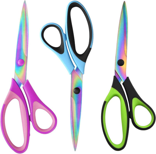 8.5" All-Purpose Scissors, 3-Pack Bulk Ultra Sharp Blade Shears, Comfort-Grip Sturdy Scissors for School, Office, Home, Sewing, Fabric, Craft Supplies, Right/Left Handed