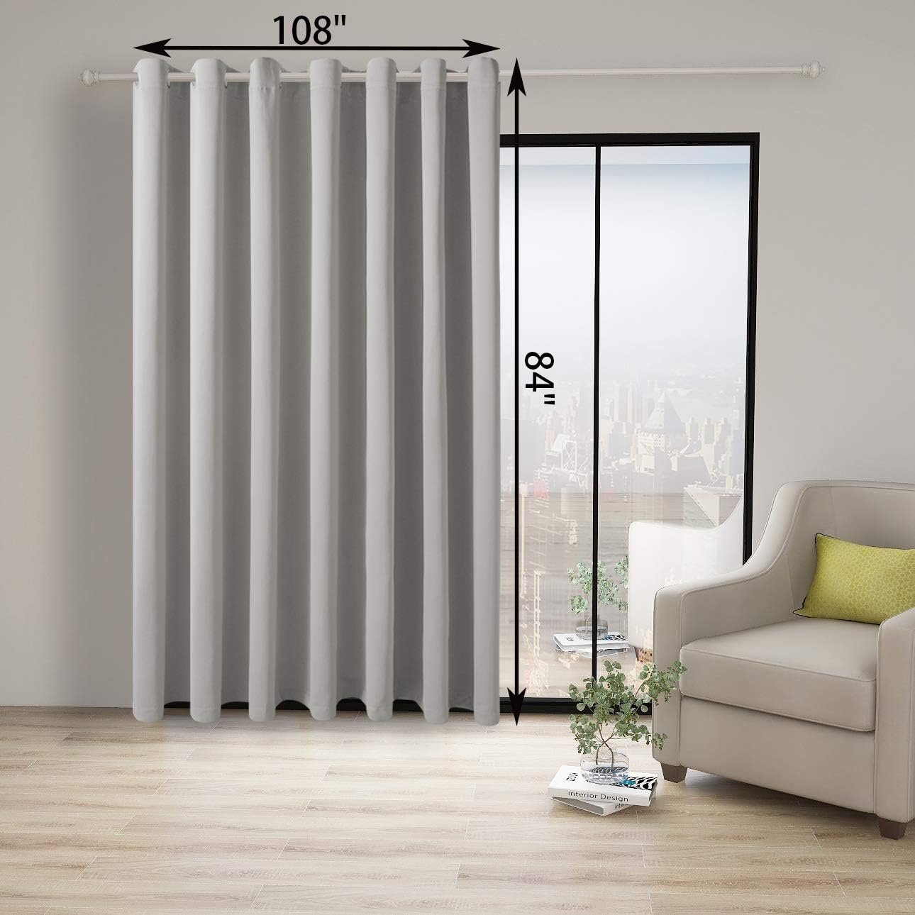 BONZER Room Divider Curtain Total Privacy Wall Wide Grommet Room Darkening Curtains for Patio Sliding Glass Door, 84L x 108W Inch (7L x 9W ft), 1 Panel, Silver