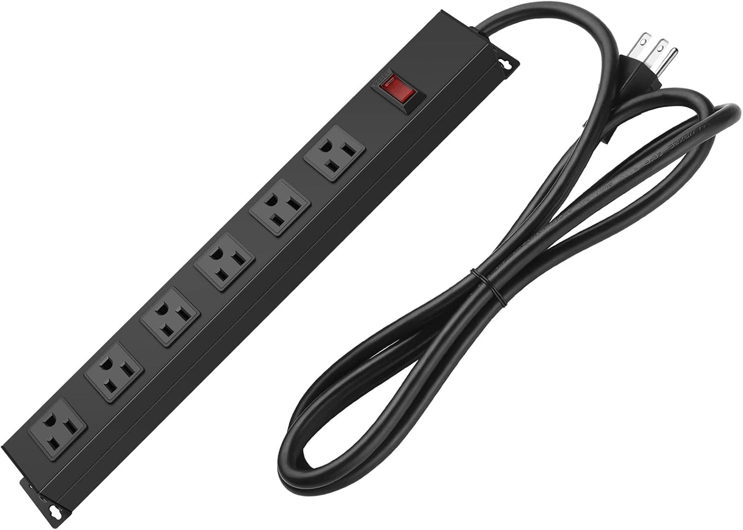 Metal Wall Mount Power Strip, Mountable Power Outlet with 6 AC Outlets, Aluminum Alloy Mount Power Socket with Switch, 3 FT SJT 3/C 14AWG Power Cord, 15A 125V 1875W (6AC) Black