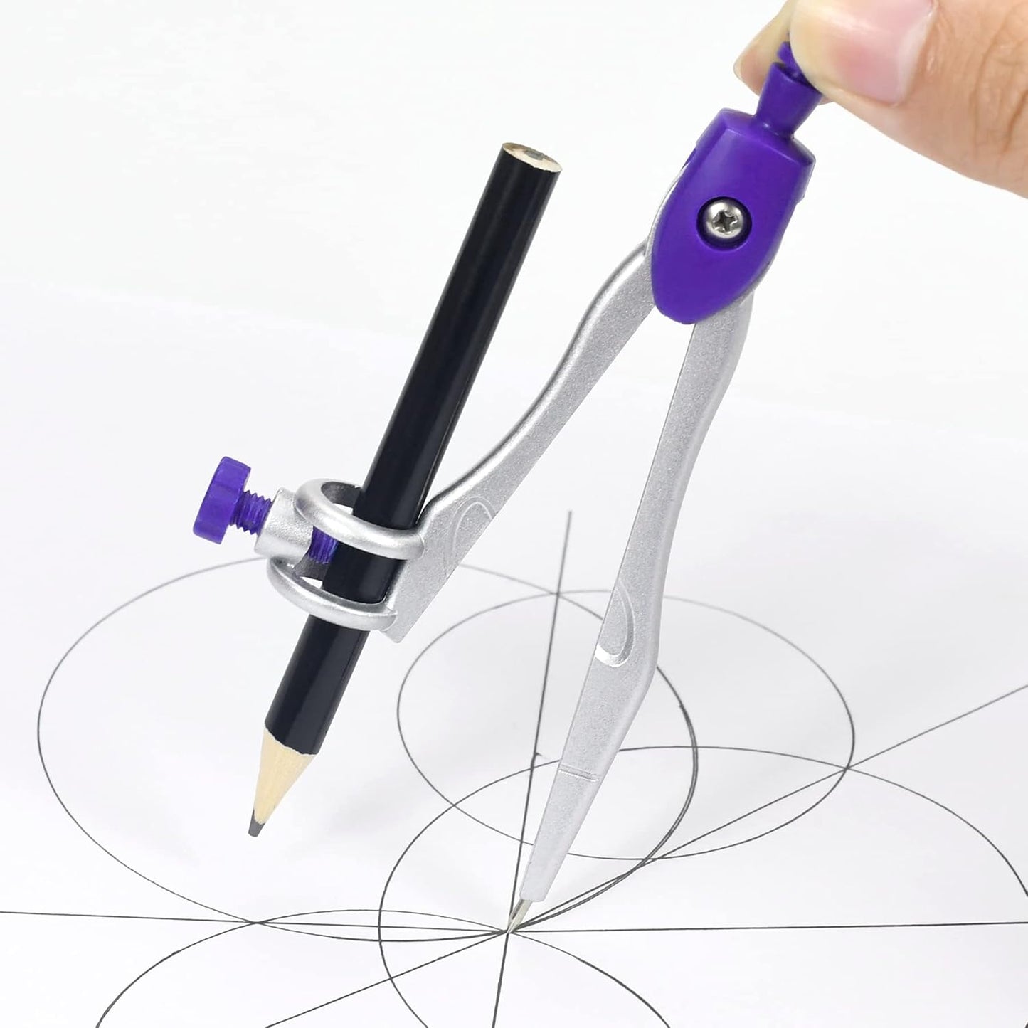 Math Geometry Kit Sets 10 Piece Student Supplies with Shatterproof Storage Box,Includes Rulers,Protractor,Compass,Eraser,Pencil Sharpener,Lead Refills,Pencil,for Drafting and Drawings（Purple）